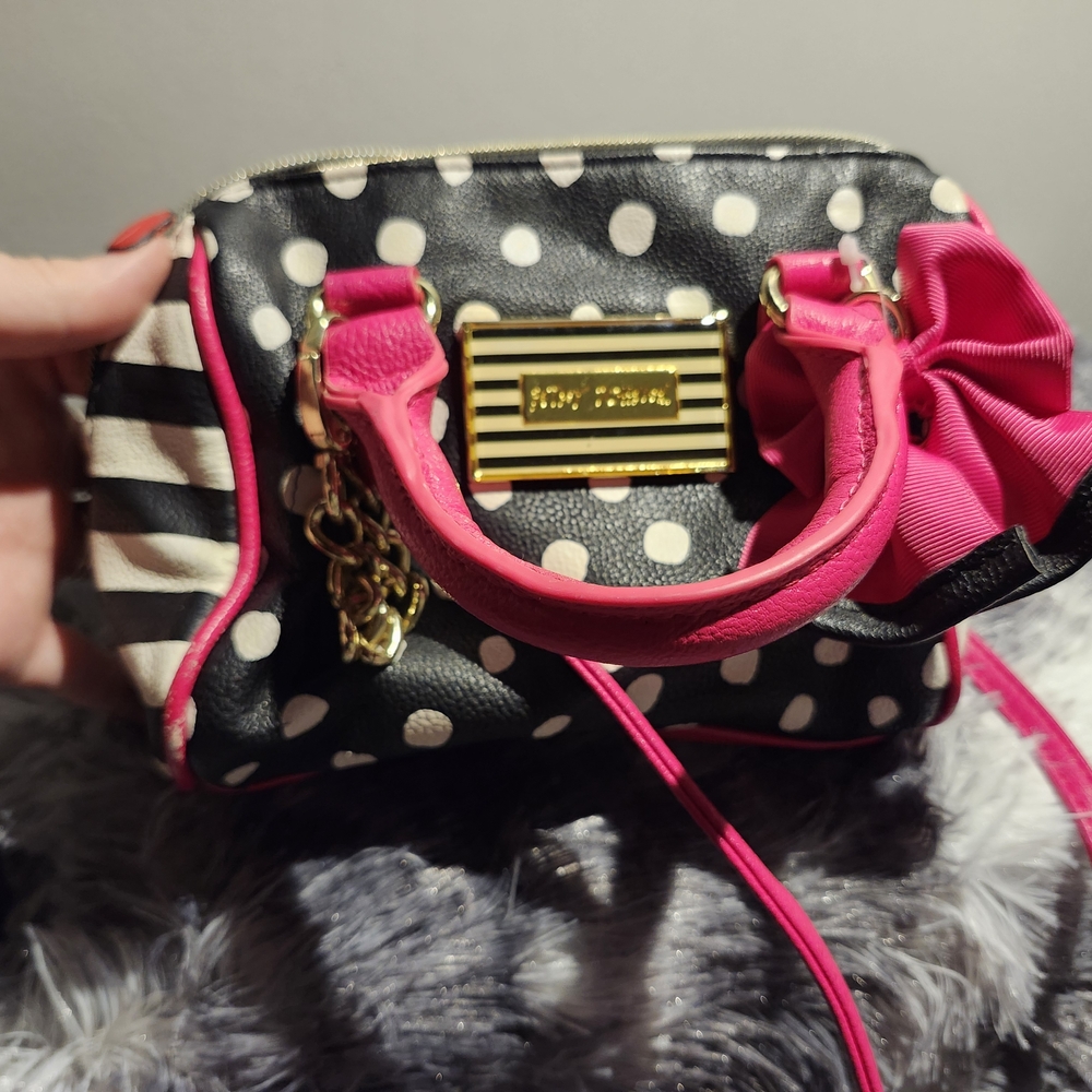 Betsey Johnson Black and Pink Polka Dot Mini Bag